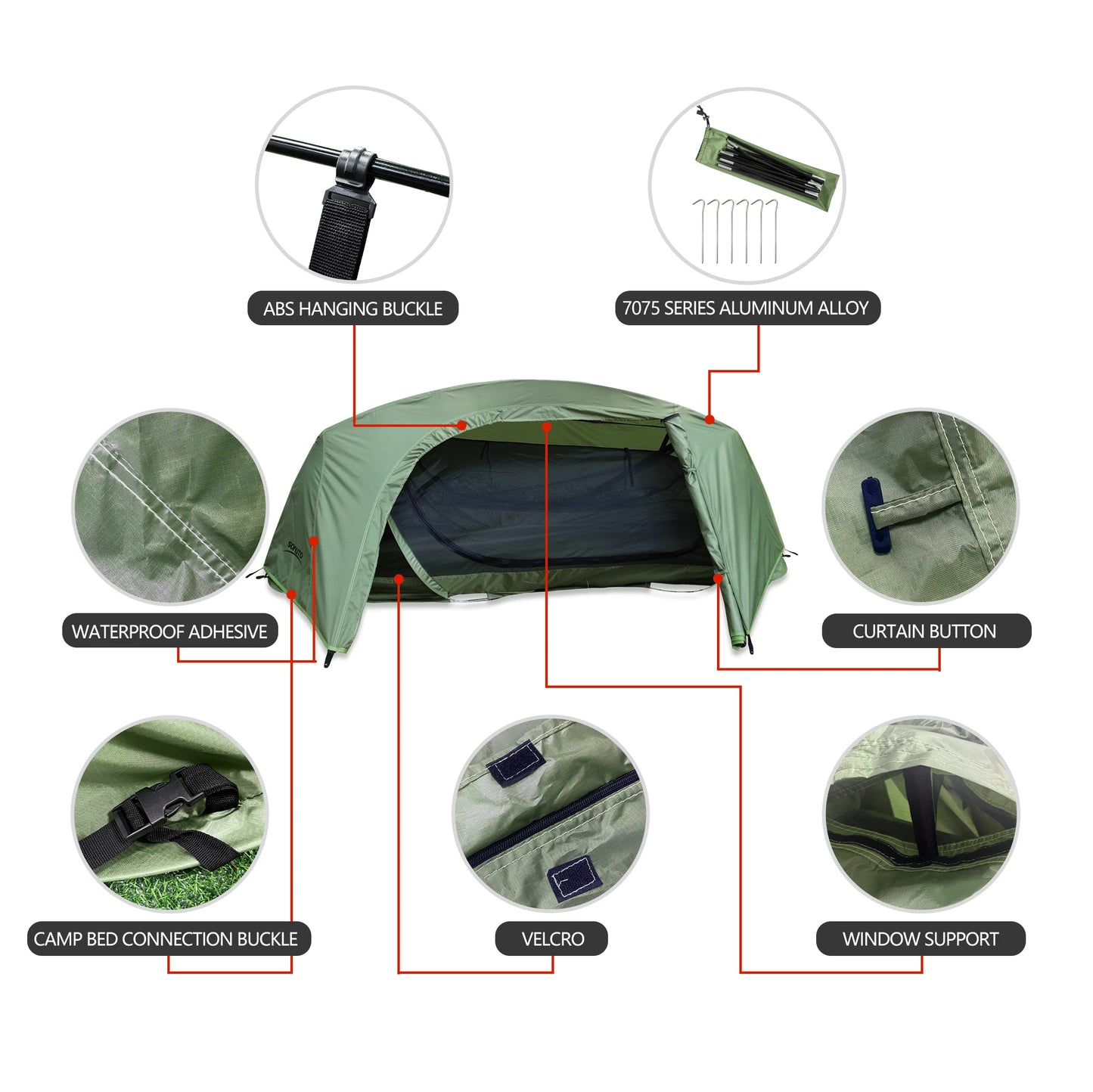 Sonuto-Lightweight Camping and Mountaineering Hiking Tent, Aluminum Alloy Poles, Waterproof and Mosquito Proof, Single Person