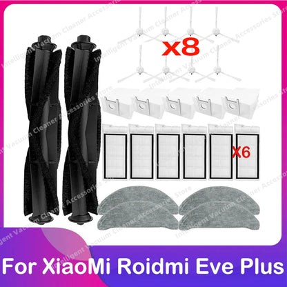 Compatible for Xiaomi Roidmi Eve Plus Robot Vacuum Cleaner Spare Main Side Brush HEPA Filter Dust Bag Mop Cloth Parts