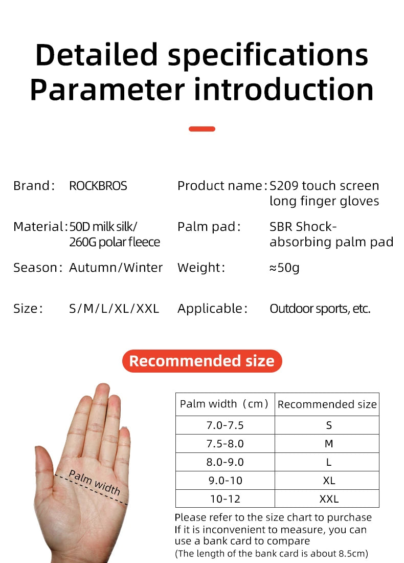 ROCKBROS Cycling Gloves Touch Screen Waterproof MTB Bike Bicycle Gloves Thermal Warm Motorcycle Winter Autumn Sports Equipment