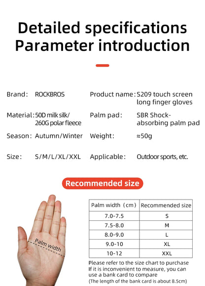 ROCKBROS Cycling Gloves Touch Screen Waterproof MTB Bike Bicycle Gloves Thermal Warm Motorcycle Winter Autumn Sports Equipment
