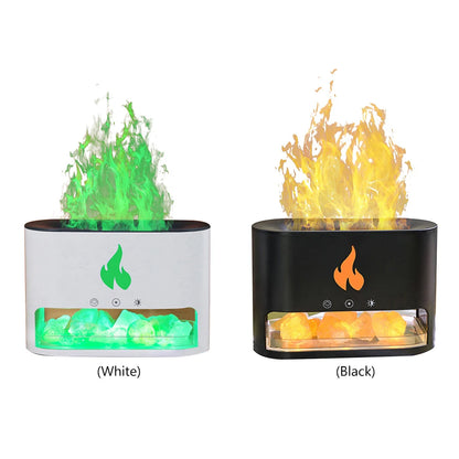 Flame Air Humidifier 250ml Home 7 Color LED Electric Ultrasonic Aroma Essential Oil Diffuser with Salt Stone Mist Sprayer