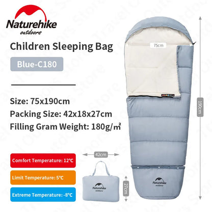 Naturehike Ultralight Outdoor Kids Cotton Sleeping Bag Portable Travel Camping Lengthen Splicing Children Envelope Lazy Bag