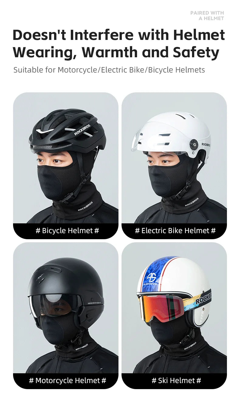 ROCKBROS Bicycle Fleece Head Mask Windproof Cycling Face Mask Balaclava Breathable Warm Bike Equipement Skiing Fleece Headgear
