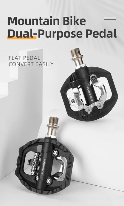 ROCKBROS Bicycle Lock Pedal 2 In 1 Anti-slip Lock Nylon Pedal MTB Bike Pedals Flat Cleat Platform Shimano SPD Bike Accessories