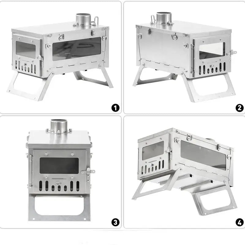 Camping Firewood Stove Tent Wood Heater Outdoor Ultralight  Burner Folding Portable Brazier Stainless Steel Furnace with Chimney