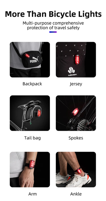 ROCKBROS Bike Rear Light  Bicycle Warning Tail Light Cycling Helmet Bag Taillight Lantern Water Repellent Mini Bike Accessories