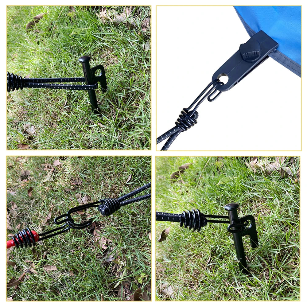 10Pcs Bungee Cord Hooks Anti-Rust Paint Spiral Wire Hooks with Separable Reflective Elastic Rope Hooks for Camping Trucks Tent