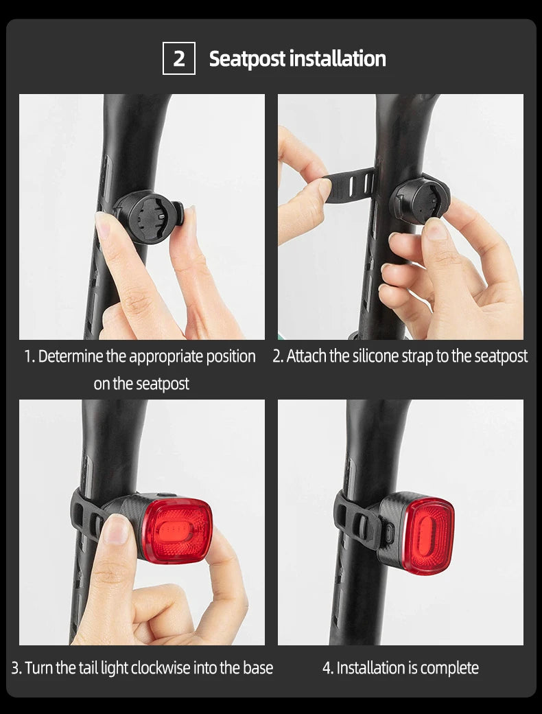 ROCKBROS Smart Bicycle Tail Rear Light Auto Stop Brake IPX6 Waterproof Type-C Charge Cycling Tail Taillight Bike LED Lights