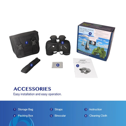 10x50 Binoculars for Adults Marine Military Binoculars Waterproof W/ Rangefinder Compass BAK4 Prism FMC Lens for Hunting Boating