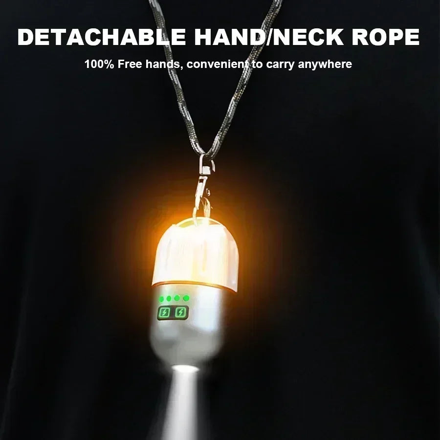 Powerful Mini LED Camping Light with Power Display Magnetic Hook Built-in Battery Lantern USB Rechargeable Tent Hanging Lamp