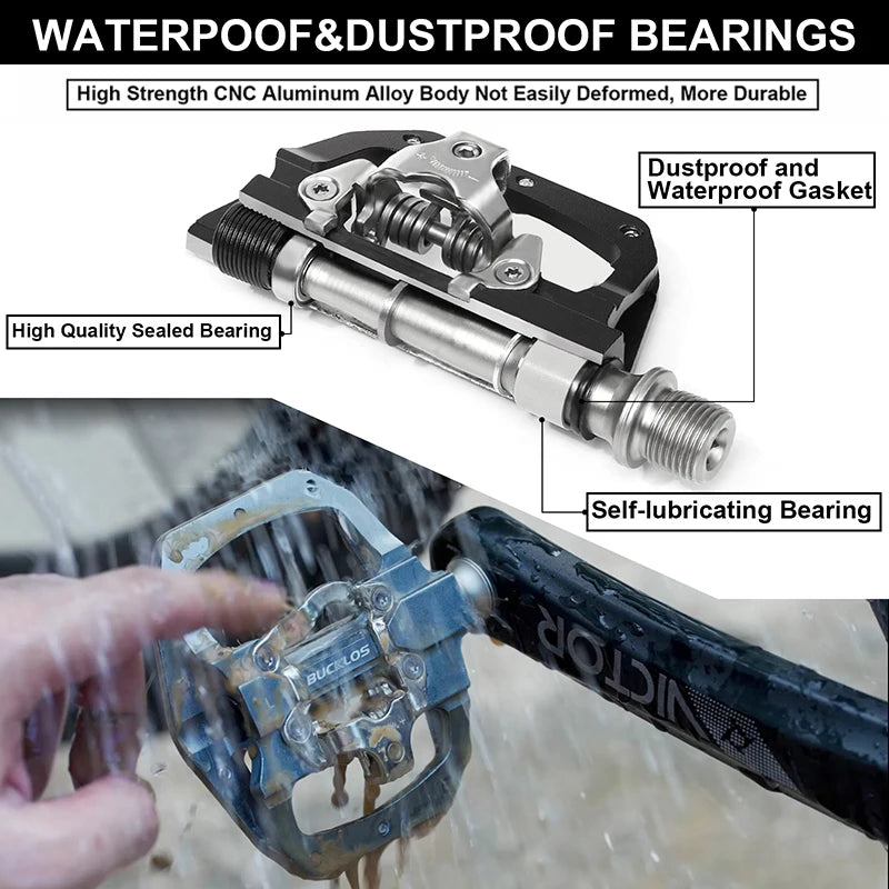 BUCKLOS Mountain Bike Pedals 3 Sealed Bearing PD-M680 Dual Clipless Flat & Lock Pedal Aluminum Cycling Pedals Fit Shimano SPD
