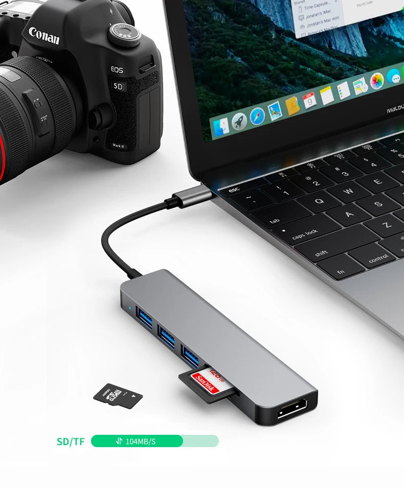 Type C+ USB HUB USB3.0 Dongle USB2.0 Disk Extend Adapter Cable Splitter Phone Charger Dock Micro SD TF Memory Card Reader Writer
