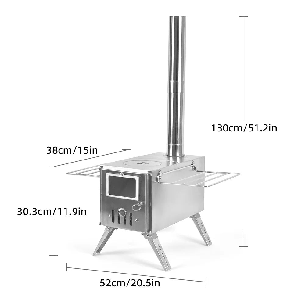 Outdoor Camping Wood-burning Stove for Inside Tents Firewood Burner Foldable Heater with Tent Fire Window Patio Fireplace