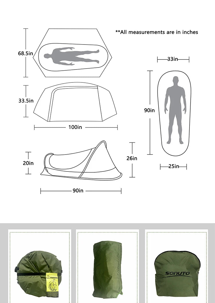 Sonuto-Lightweight Camping and Mountaineering Hiking Tent, Aluminum Alloy Poles, Waterproof and Mosquito Proof, Single Person