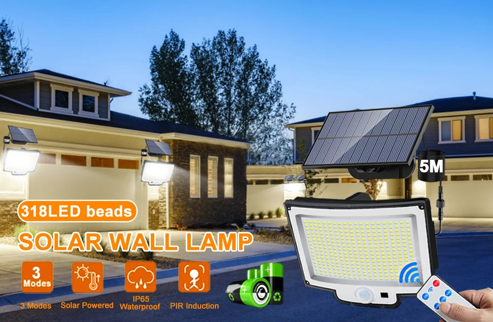 Solar Flood Lights Outdoor 106/318 LED Solar Motion Lights Remote Solar Security Lights Wall Lights Waterproof 3 Modes Garden