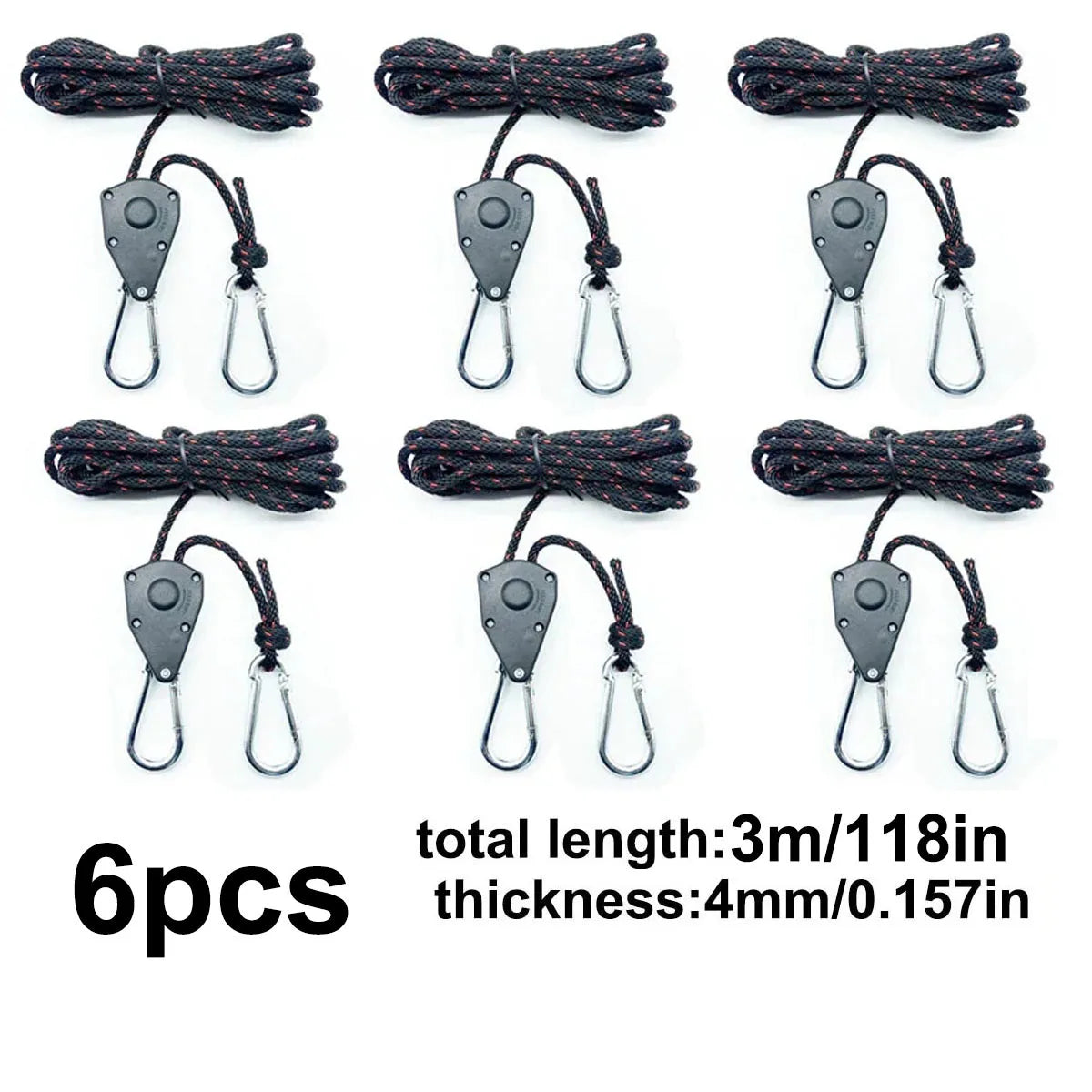 6Pcs Camping Tent Tie Down Rope Tightener Fastening Wind Rope Buckle Pulley Ratchet Hangers Awning Rope Hook