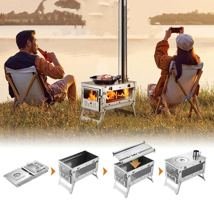 Camping Firewood Stove Tent Wood Heater Outdoor Ultralight  Burner Folding Portable Brazier Stainless Steel Furnace with Chimney