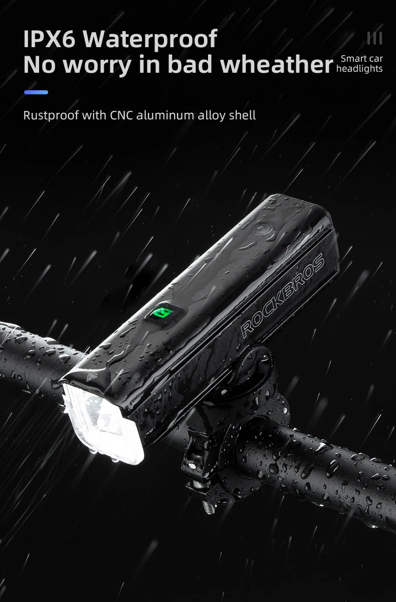 ROCKBROS Bike Light 1500LM5000mAh Type-C Bicycle Light Temperature Control  IPX6 Aluminum LED Light Front Lamp Cycling Headlight