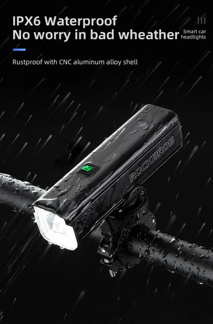 ROCKBROS Bike Light 1500LM5000mAh Type-C Bicycle Light Temperature Control  IPX6 Aluminum LED Light Front Lamp Cycling Headlight