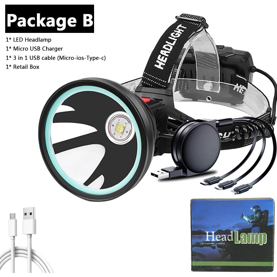 Brand New Xhp90.2 White Yellow LED Headlamp Headlamp Headlamp Torch 32W XHP50 3* 18650 Battery Power Pack 7800mah Light