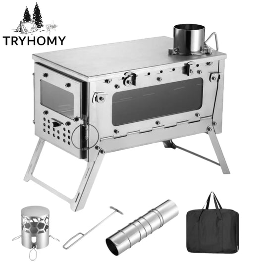 Camping Firewood Stove Tent Wood Heater Outdoor Ultralight  Burner Folding Portable Brazier Stainless Steel Furnace with Chimney