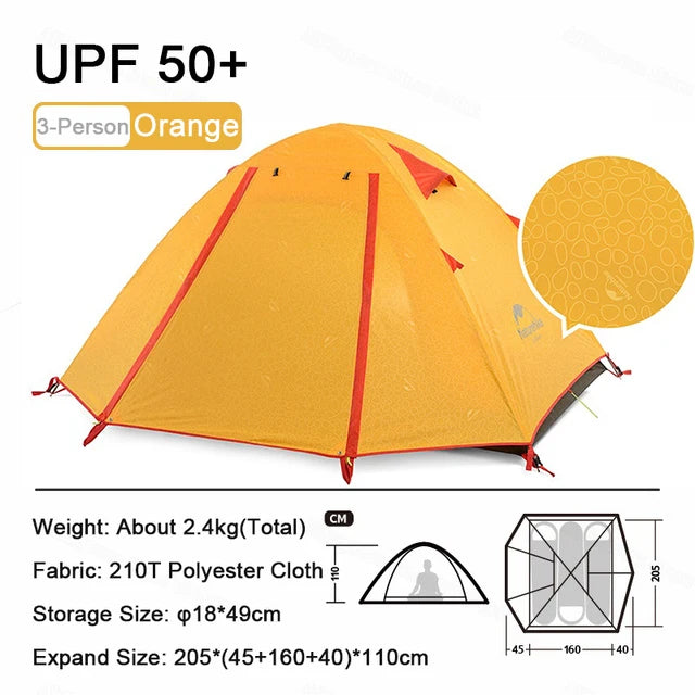 Naturehike-Outdoor Camping Tent, 2, 3, 4 Person, Double Layer Waterproof Tent for Backpacking, Hiking, Car Camping