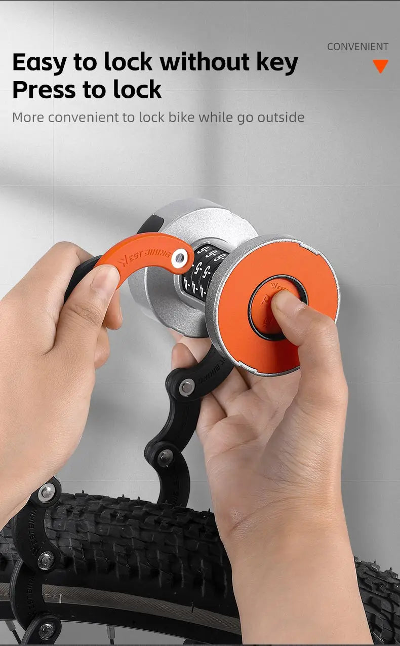 WEST BIKING Foldable Bike Lock Key Password Security Anti-Theft Lock MTB Road Bicycle Scooter Electric Bike Cycling Chain Lock