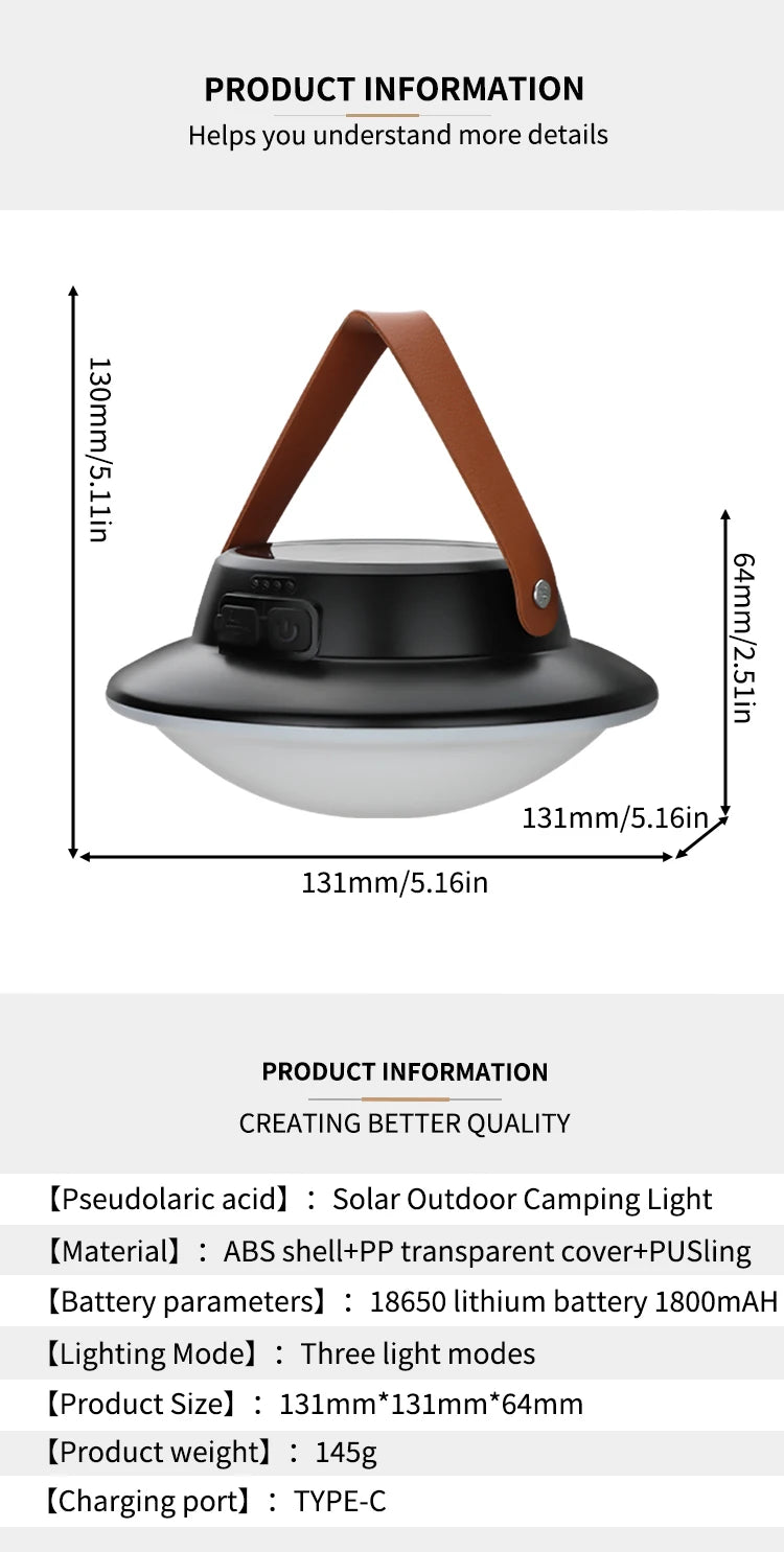 Solar High Power LED Camping Light 3 Modes Rechargeable Portable Lanterns Outdoor Emergency BBQ Waterproof Tent Lighting Lamp