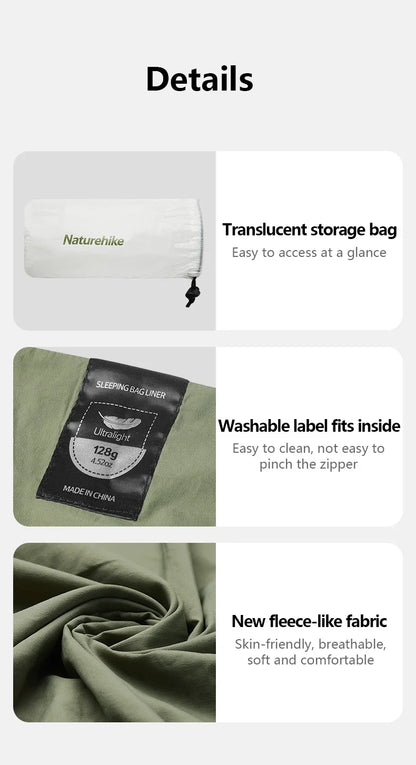 Naturehike Sleeping Bag Liner Lightweight Single Sleeping Bag Cover Ultralight Comfortable Camping Sheets Travel Sleep Sack