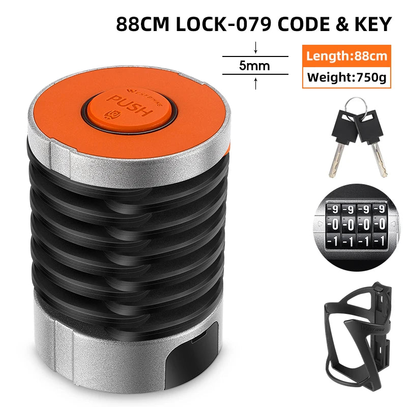 WEST BIKING Foldable Bike Lock Key Password Security Anti-Theft Lock MTB Road Bicycle Scooter Electric Bike Cycling Chain Lock