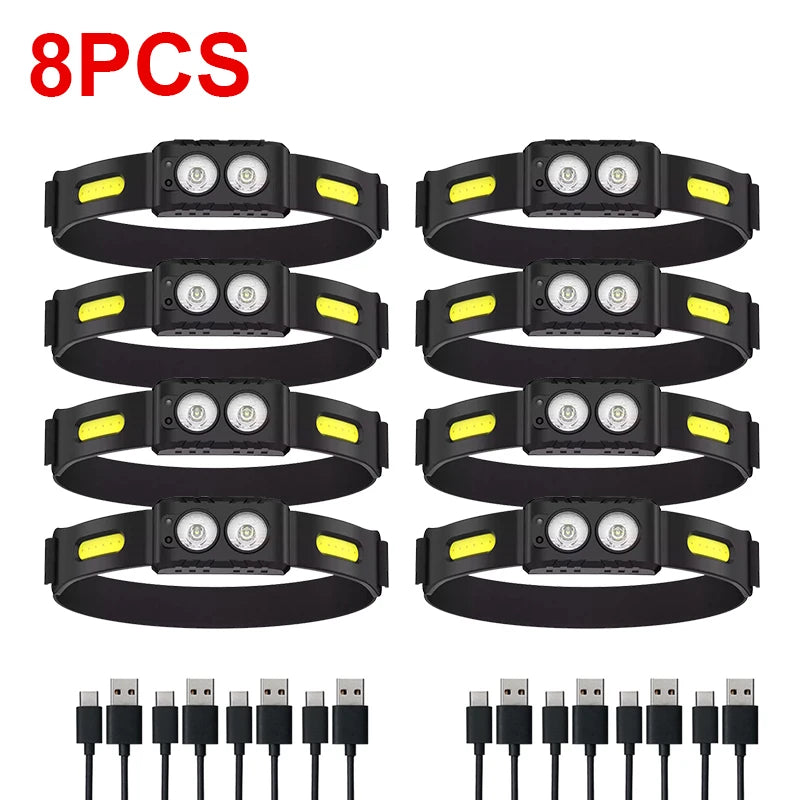 USB Rechargeable LED Sensor Headlamp XPE+COB Headlight Led Head Torch Camping Search Light Head Flashlight for Fishing Lantern