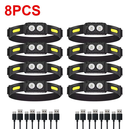 USB Rechargeable LED Sensor Headlamp XPE+COB Headlight Led Head Torch Camping Search Light Head Flashlight for Fishing Lantern