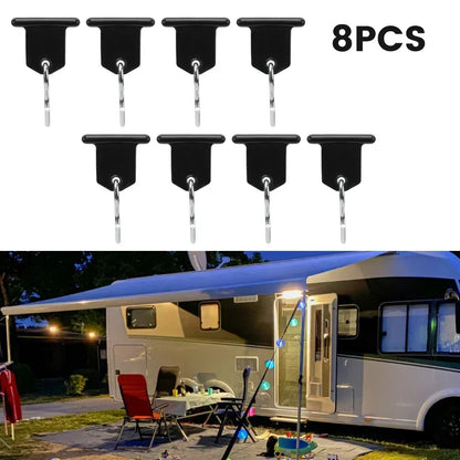 8pc S Shaped Camping Awning Hooks Rack With Holes RV Tent Hangers Light Party Hangers For Caravan Camper Van Accessories