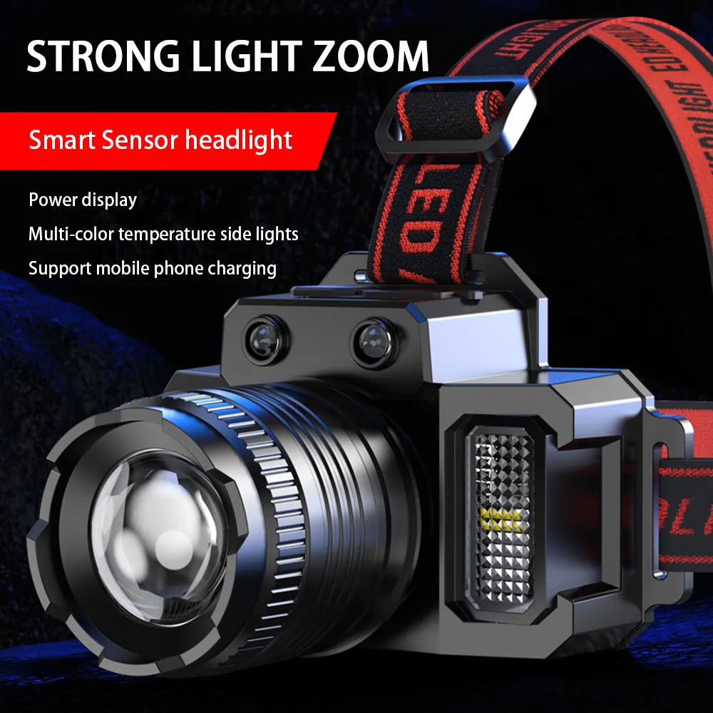 Rechargeable LED Headlamp Super Bright with 5 Modes Zoom Torch Head Lamp Motion Sensor Head Lights For Camping Running Cycling