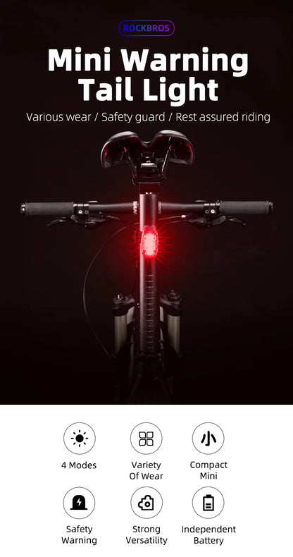 ROCKBROS Bike Rear Light  Bicycle Warning Tail Light Cycling Helmet Bag Taillight Lantern Water Repellent Mini Bike Accessories