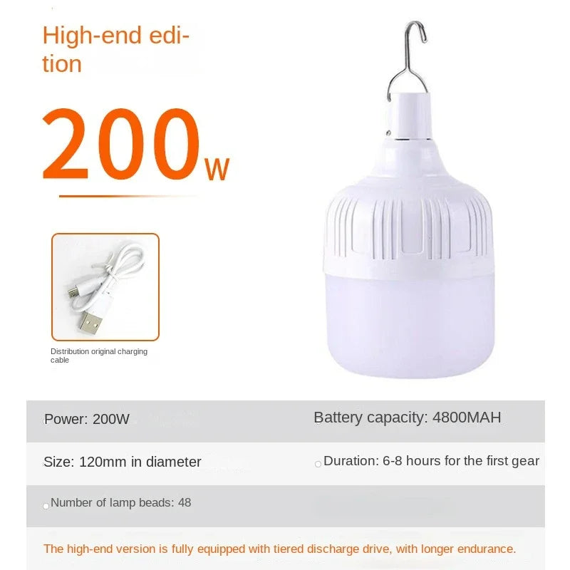 USB Portable Emergency Light Charging Hook LED Outdoor Adjustable 200W Tent Light, Barbecue Fishing Camping Light Bulb