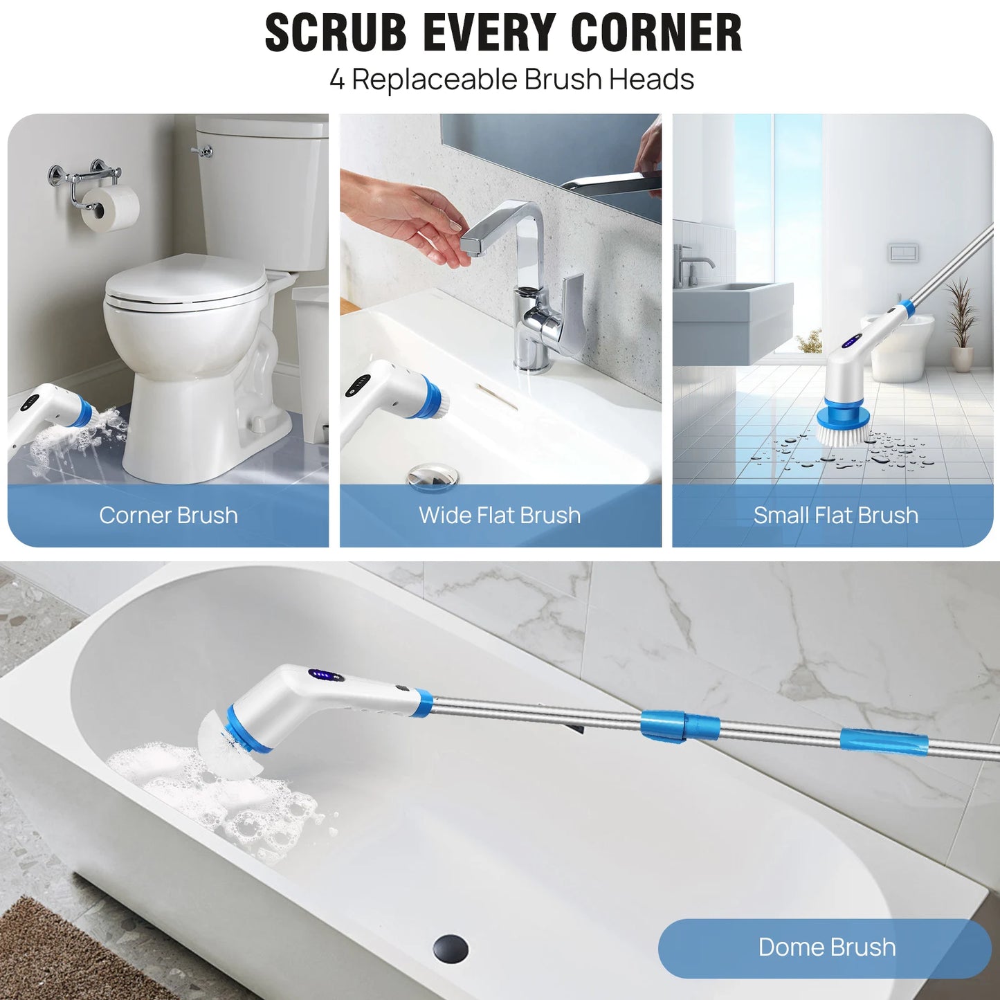 Electric Spin Scrubber Cordless Power Shower Scrubber Cordless Cleaning Brush with 9 Brush Heads for Bathroom Tub Tile Floor