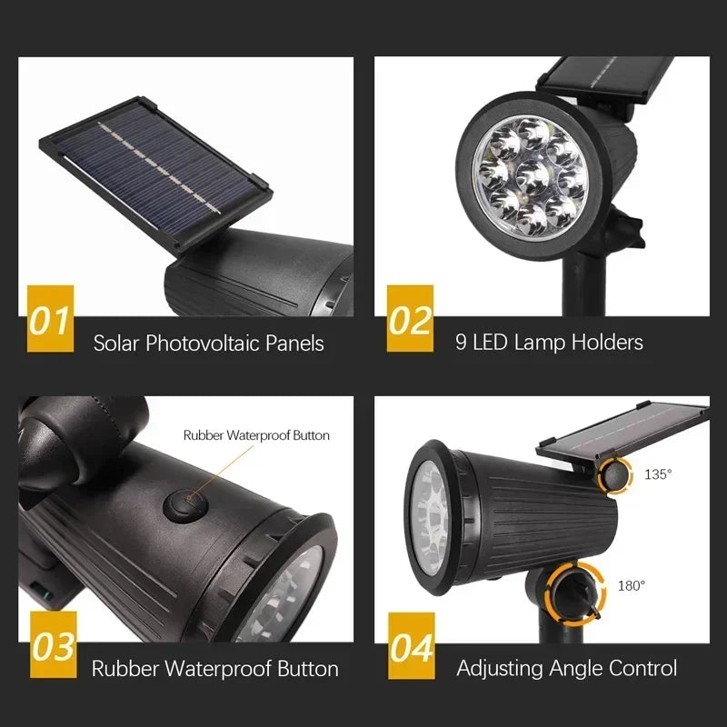 KDULIT 1-2PCS 9LED Solar Powered Lawn Lamp Adjustable Outdoor IP65 Waterproof Garden Courtyard Decoration Street Lamp Spotlight