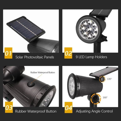 KDULIT 1-2PCS 9LED Solar Powered Lawn Lamp Adjustable Outdoor IP65 Waterproof Garden Courtyard Decoration Street Lamp Spotlight