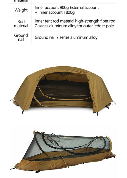 Sonuto-Lightweight Camping and Mountaineering Hiking Tent, Aluminum Alloy Poles, Waterproof and Mosquito Proof, Single Person