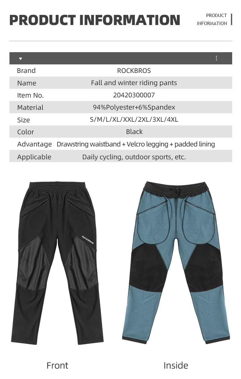 ROCKBROS Winter Cycling Pants Men Fleece Sport Reflective Trousers Keep Warm Thermal Bicycle Bike Mtb Pants Running Clothings