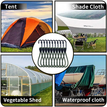 10Pcs Bungee Cord Hooks Anti-Rust Paint Spiral Wire Hooks with Separable Reflective Elastic Rope Hooks for Camping Trucks Tent