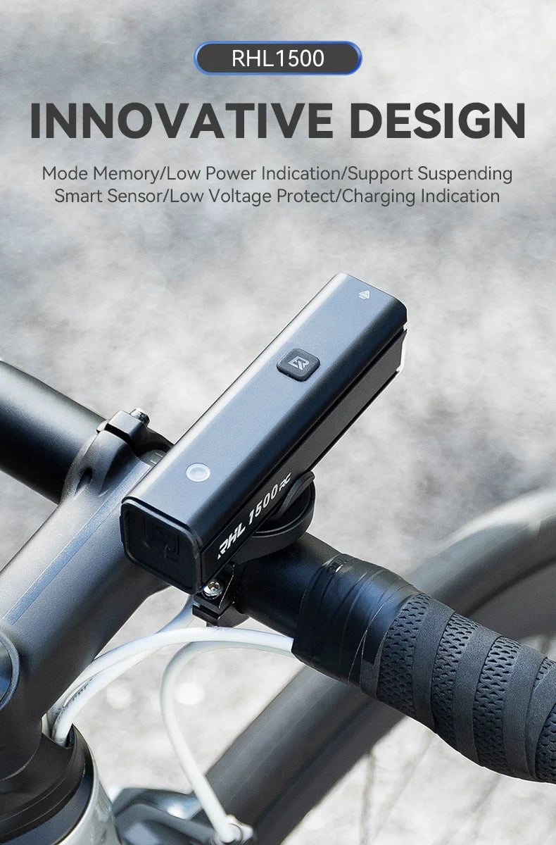 ROCKBROS Bike Light 1500LM5000mAh Type-C Bicycle Light Temperature Control  IPX6 Aluminum LED Light Front Lamp Cycling Headlight