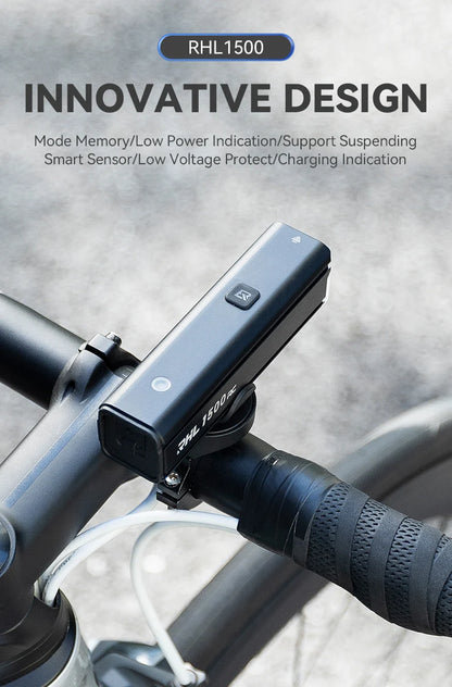 ROCKBROS Bike Light 1500LM5000mAh Type-C Bicycle Light Temperature Control  IPX6 Aluminum LED Light Front Lamp Cycling Headlight