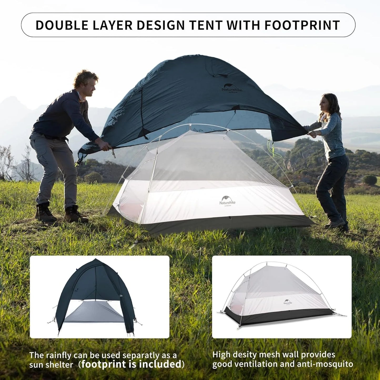 Naturehike Tent Cloud Up Series Ultralight Outdoor Camping Tent Waterproof Backpacking Cycling Tent Camping Tent With Floor Mat