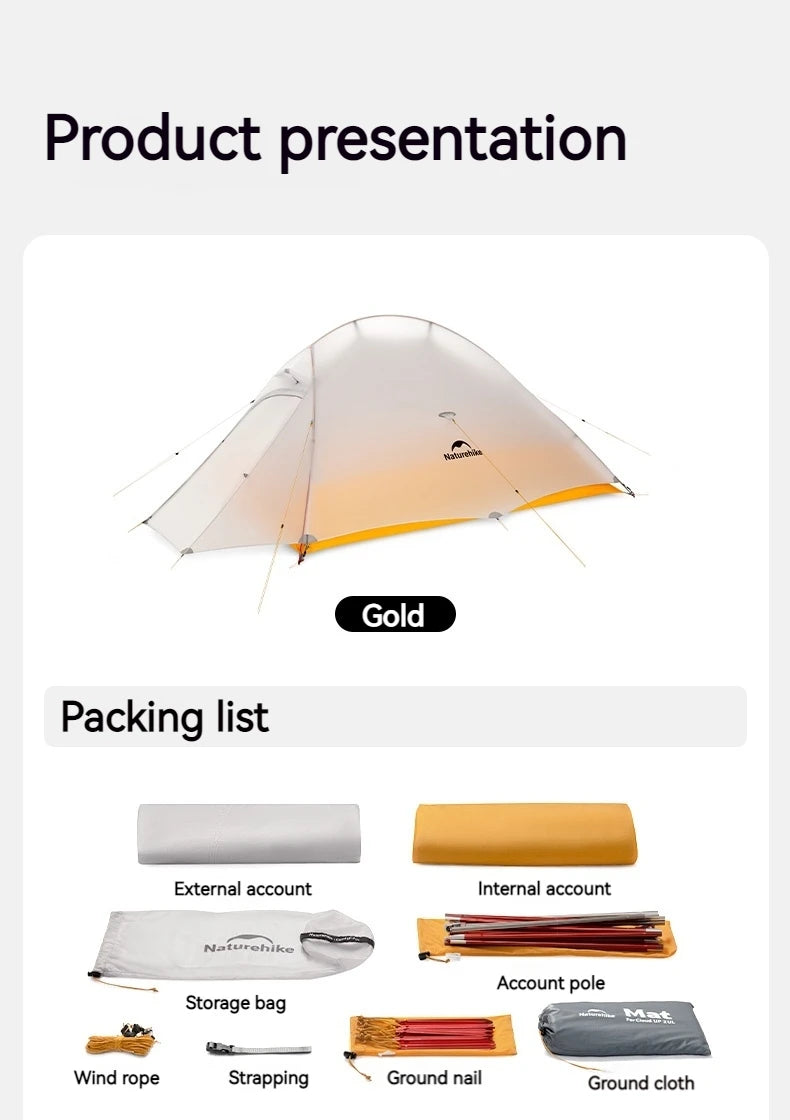 Naturehike Upgrade 10D Cloud Up Camping Tent 980g Ultralight 2 Persons Outdoors Camping 10D Silicone Hiking Tent With free Mat