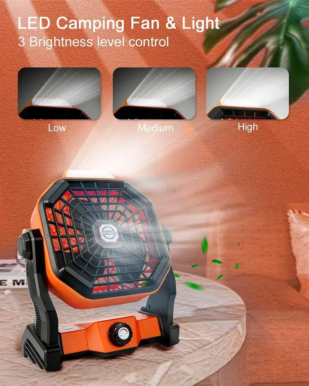 2024 New Portable Electric Fan With Led Light Tent Car Camping Hook&USB&Solar Charging For Hiking Fishing Picnic Emergency