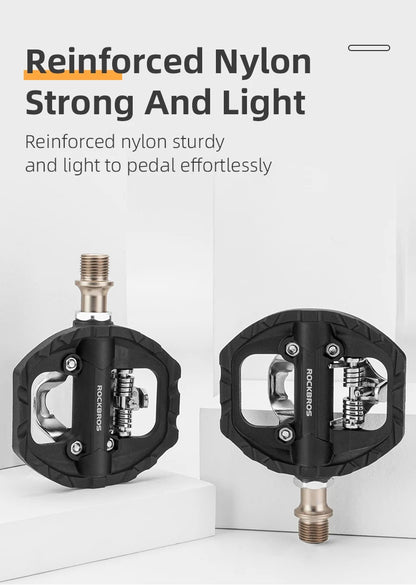 ROCKBROS Bicycle Lock Pedal 2 In 1 Anti-slip Lock Nylon Pedal MTB Bike Pedals Flat Cleat Platform Shimano SPD Bike Accessories