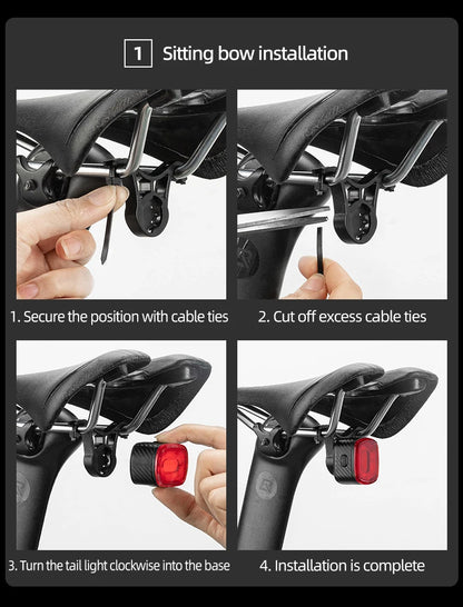 ROCKBROS Smart Bicycle Tail Rear Light Auto Stop Brake IPX6 Waterproof Type-C Charge Cycling Tail Taillight Bike LED Lights