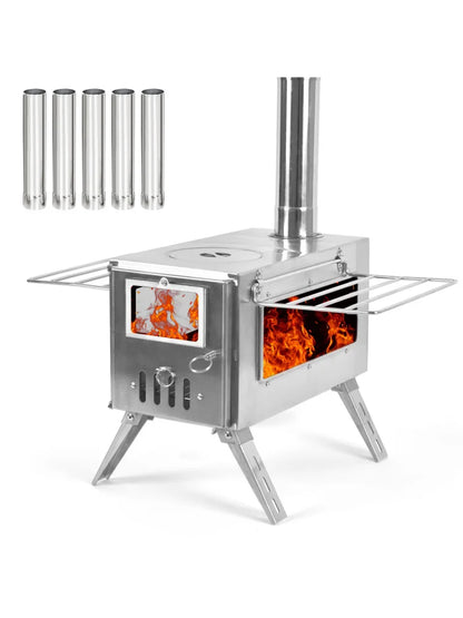 Outdoor Camping Wood-burning Stove for Inside Tents Firewood Burner Foldable Heater with Tent Fire Window Patio Fireplace